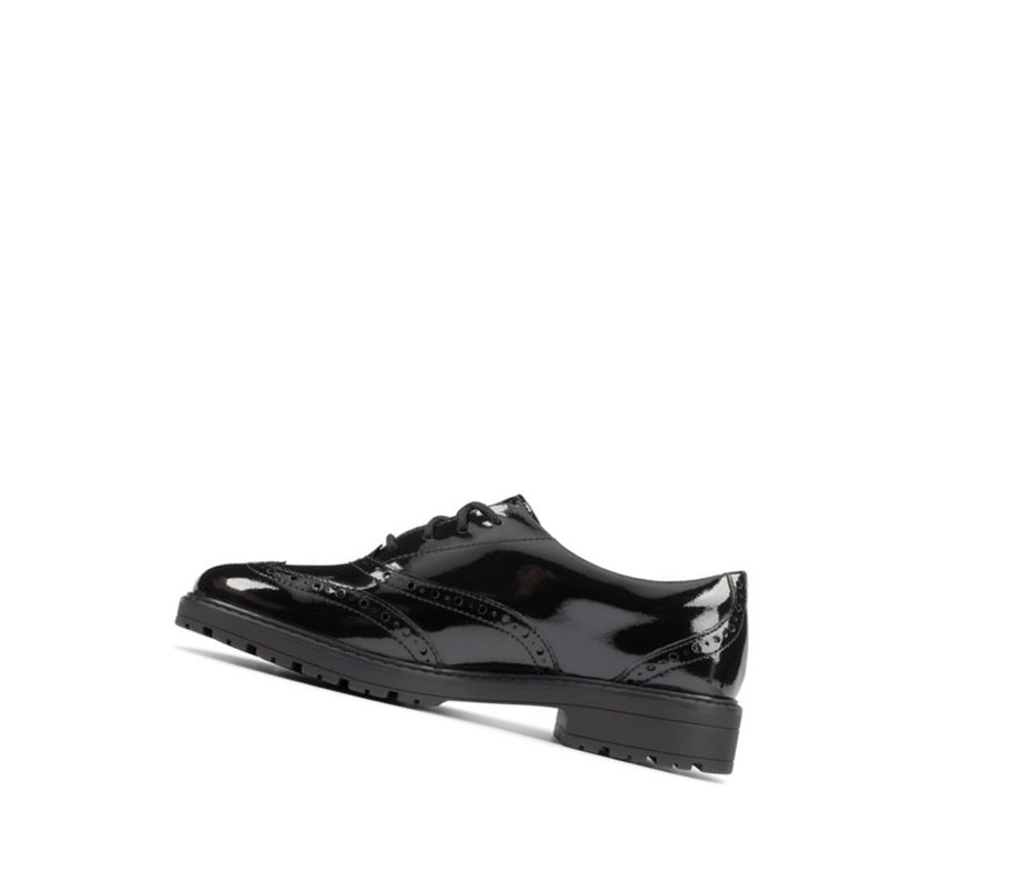 Fille Chaussures D'école Clarks Loxham Vernis Cuir Noir - france WQS-80646334