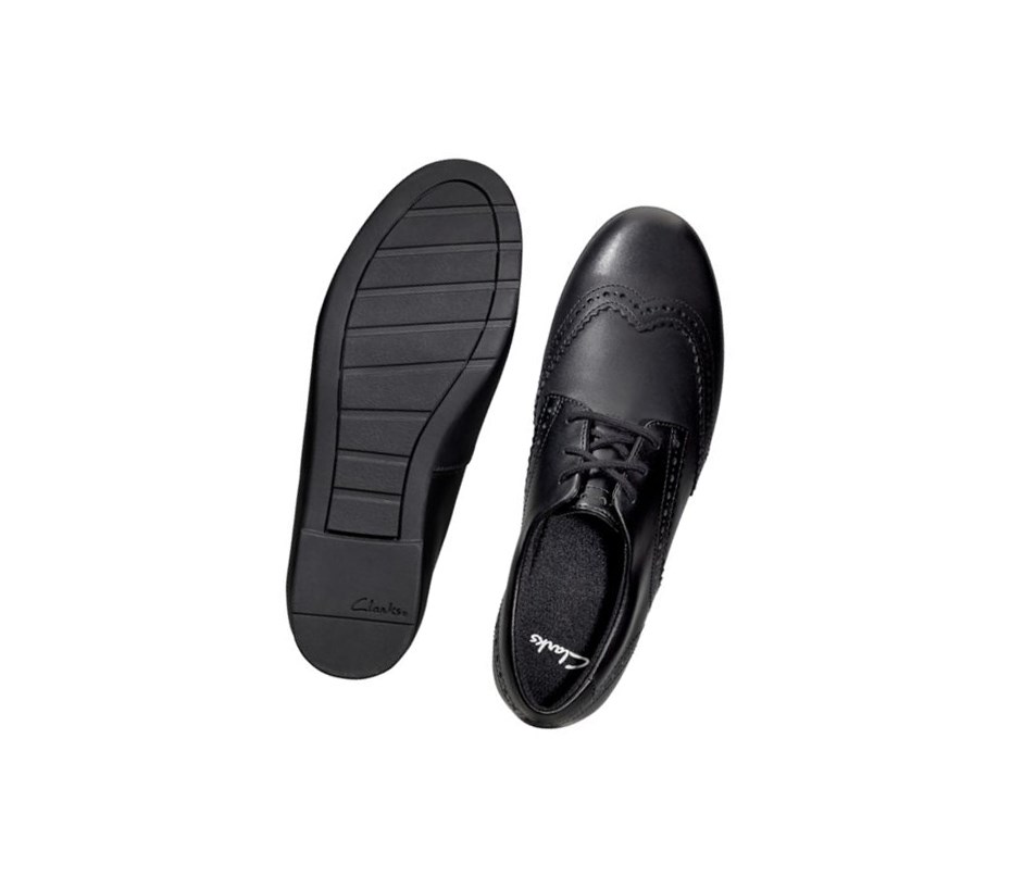 Fille Chaussures D'école Clarks Scala Dentelle Cuir Noir - france AJA-44148460