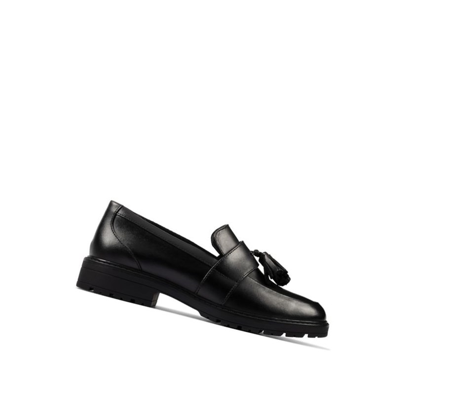 Fille Chaussures Slip On Clarks Loxham Cuir Noir - france LFV-02266566