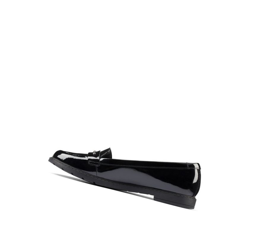 Fille Slip On & Loafers Clarks Scala Walk Vernis Cuir Noir - france GHF-02871393