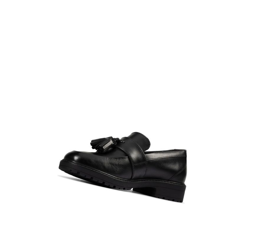 Fille Chaussures Slip On Clarks Loxham Cuir Noir - france LFV-02266566