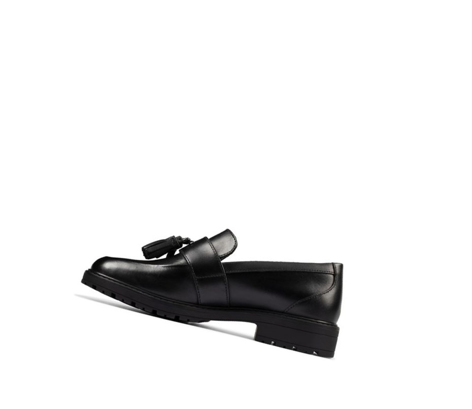 Fille Chaussures Slip On Clarks Loxham Cuir Noir - france LFV-02266566