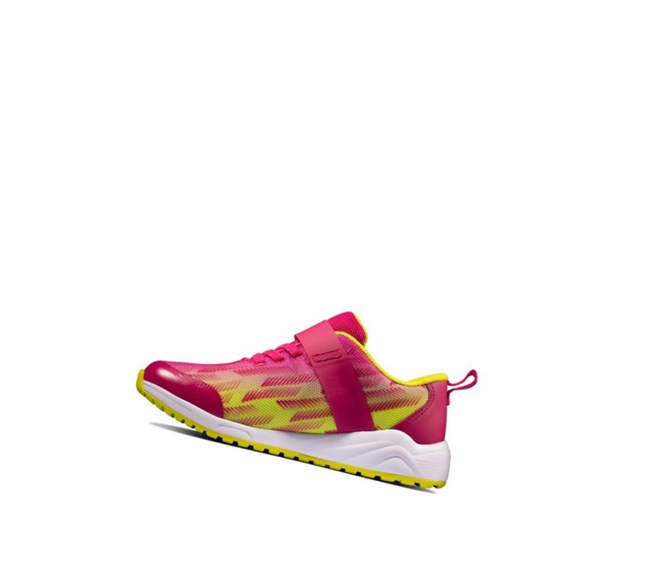 Fille Baskets Clarks Aeon Pace Cuir Rose Citron - france FLM-48445319