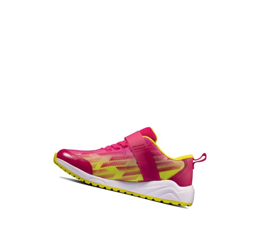 Fille Baskets Clarks Aeon Pace Cuir Rose Citron - france PFO-38338480