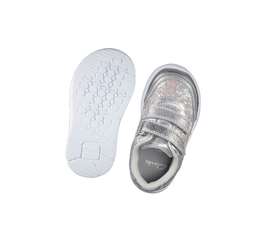 Fille Baskets Clarks Ath Sonar Cuir Argent - france RDO-80973350