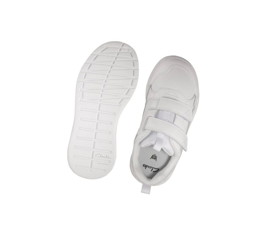 Fille Baskets Clarks Orbit Sprint Cuir Blanche - france COI-90648779