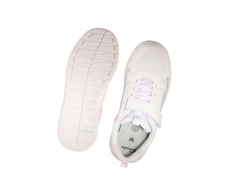 Fille Baskets Clarks Orbit Sprint Cuir Blanche - france XJK-80026247