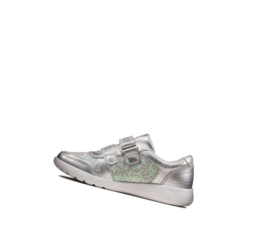 Fille Baskets Clarks Scape Spirit Cuir Argent Metal - france ANS-81898736