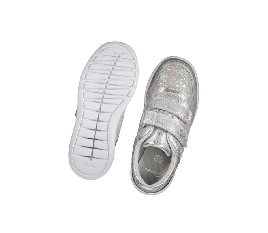 Fille Baskets Clarks Scape Spirit Cuir Argent Metal - france ANS-81898736