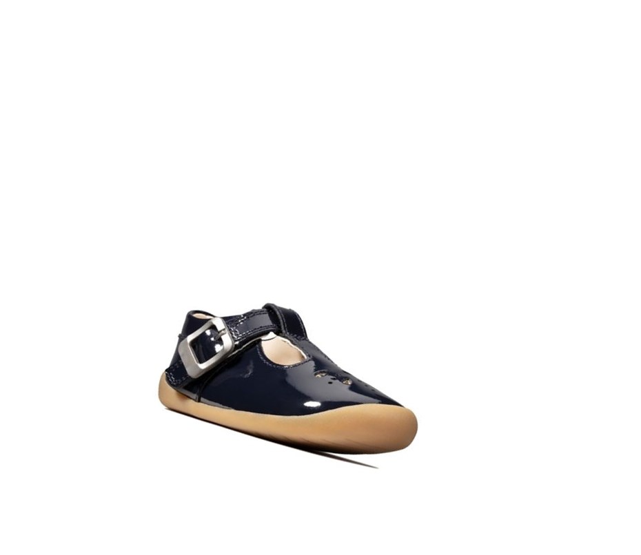 Fille Chaussures de Marche Clarks Roamer Star Vernis Bleu Marine - france QTY-63322341