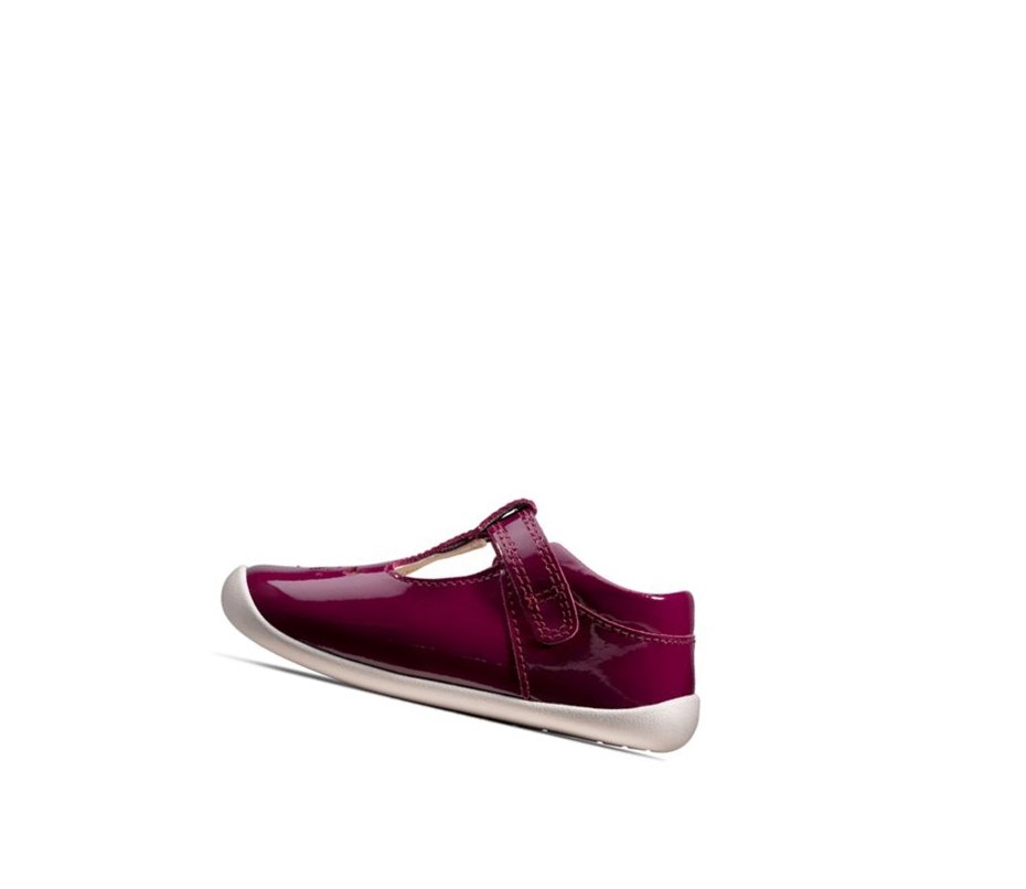 Fille Chaussures de Marche Clarks Roamer Star T-bar Bordeaux - france DXX-11594959