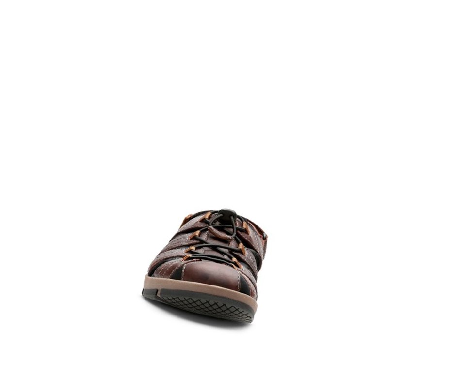 Homme Sandales Casual Clarks Brixby Cove Cuir Marron Foncé - france PCL-04947256