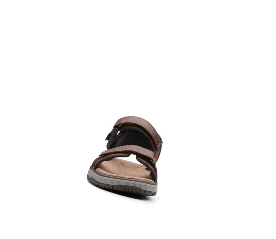 Homme Sandales Casual Clarks Un Trek Part Cuir Marron Foncé - france RPI-91306570