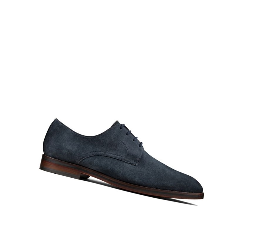 Homme Chaussures Cuir Clarks Oliver Dentelle Daim Larges Fit Bleu Marine - france FWS-54581027