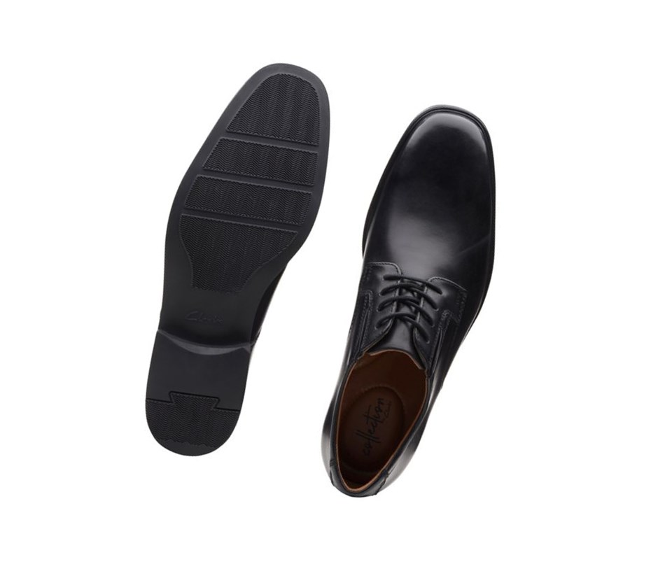 Homme Chaussures Cuir Clarks Tilden Plain Cuir Larges Fit Noir - france FUE-83375883