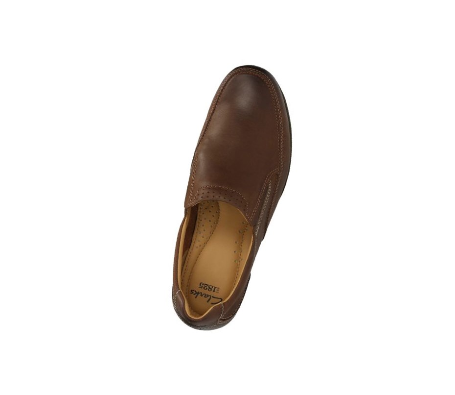 Homme Chaussures Slip On Clarks Recline Free Cuir Larges Fit Marron - france TWB-49561156