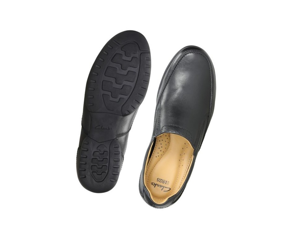 Homme Chaussures Slip On Clarks Recline Free Cuir Larges Fit Noir - france DIW-04825366