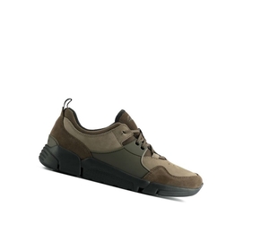 Homme Baskets Clarks Tri Active Dentelle Cuir Vert Olive Foncé - france QDO-78134275