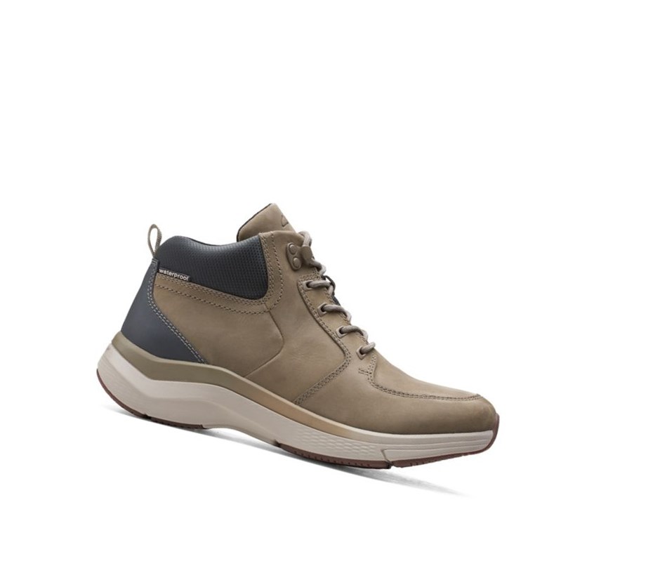 Homme Chaussures de Marche Clarks Wave2.0 Hi Textile Vert Olive - france BEI-47427763