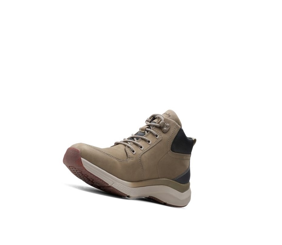 Homme Chaussures de Marche Clarks Wave2.0 Hi Textile Vert Olive - france BEI-47427763