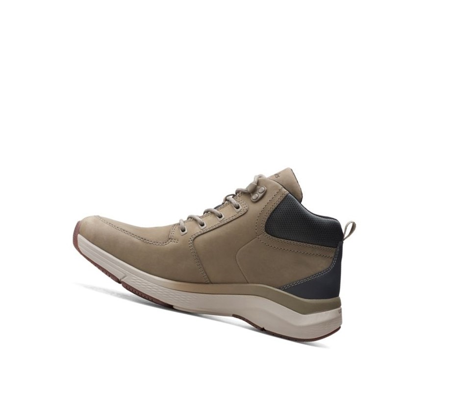 Homme Chaussures de Marche Clarks Wave2.0 Hi Textile Vert Olive - france BEI-47427763