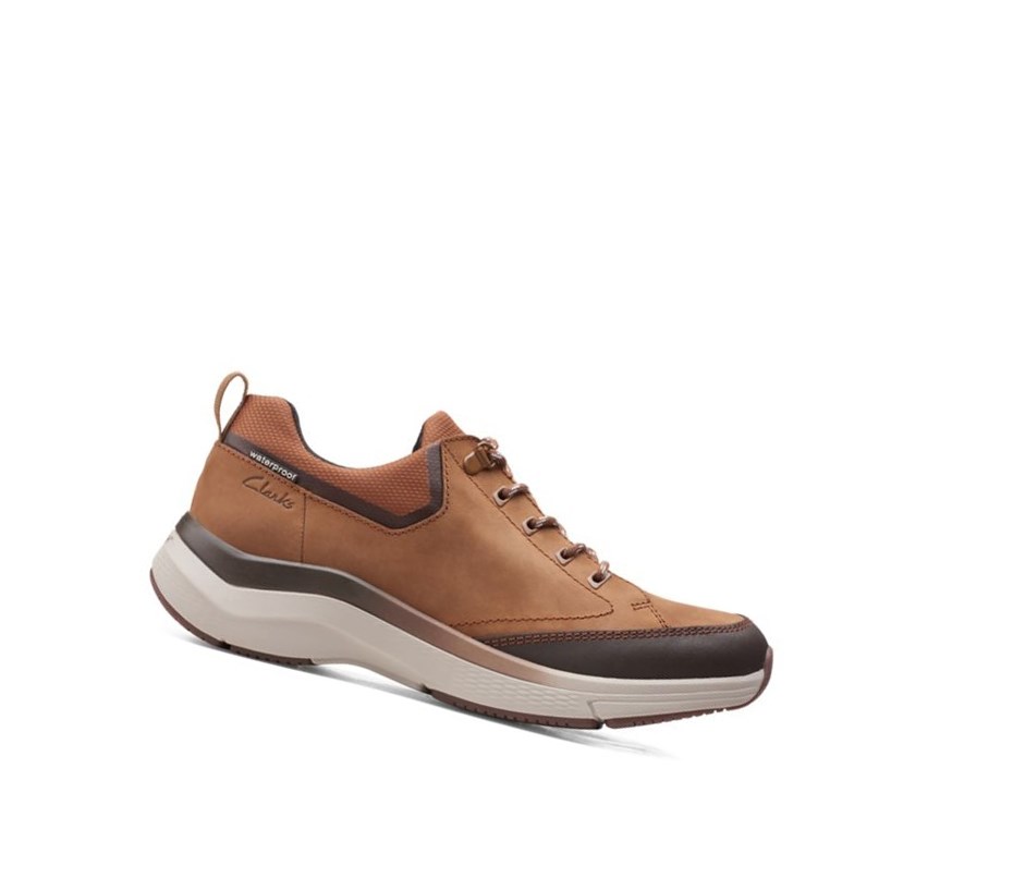 Homme Chaussures de Marche Clarks Wave 2.0 Vibe Nubuck Cuir Larges Fit Marron - france RXX-60469306