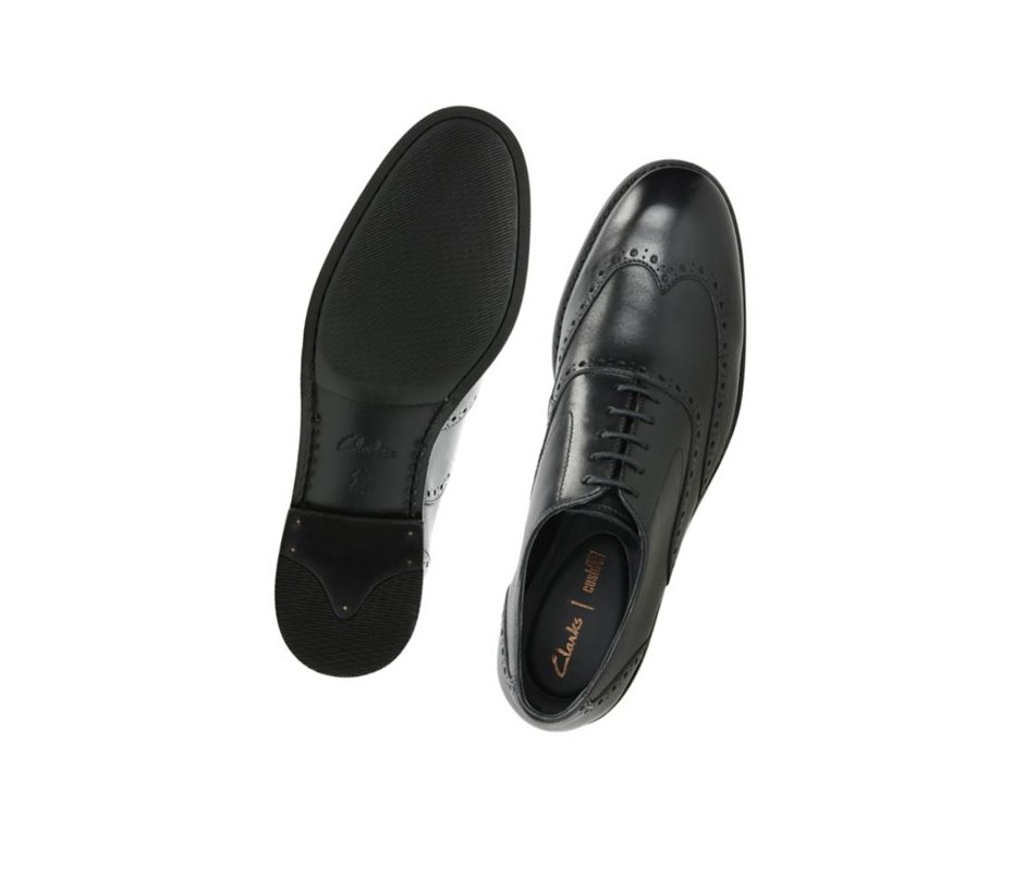 Homme Chaussures de Marche Clarks Edward Walk Cuir Larges Fit Noir - france CDK-99070245