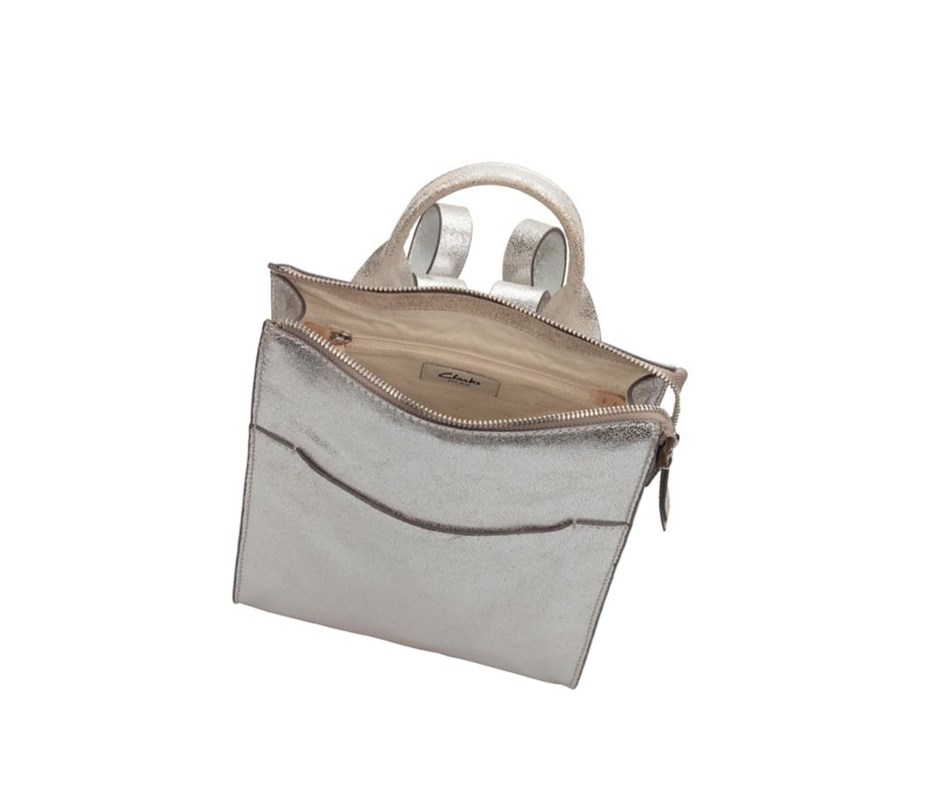 Femme Sacs à Dos Clarks The Hayle Small Cuir Argent - france VUT-73951255