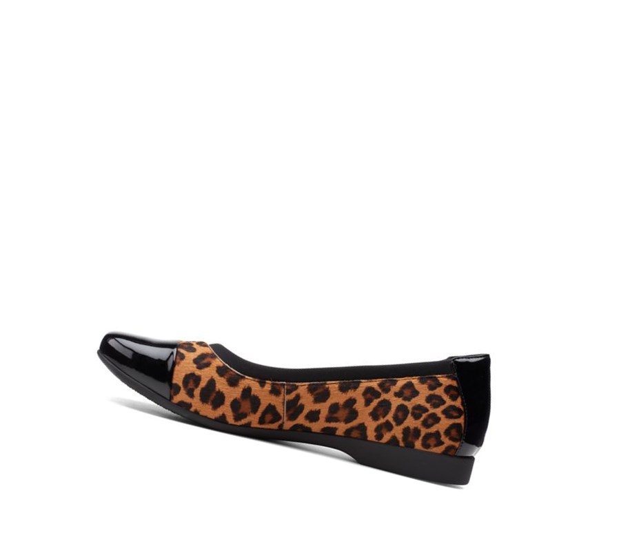 Femme Ballerine Clarks Un Darcey Cap 2 Print Pony Cuir Leopard - france SAS-04533383