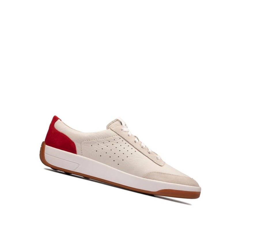 Femme Baskets Décontractées Clarks Hero Air Dentelle Blanche Rouge - france FAU-35918320