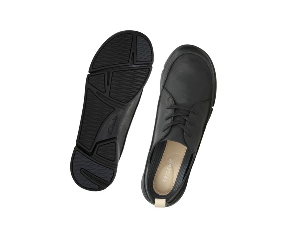 Femme Baskets Décontractées Clarks Tri Clara Cuir Noir - france QVJ-19040162