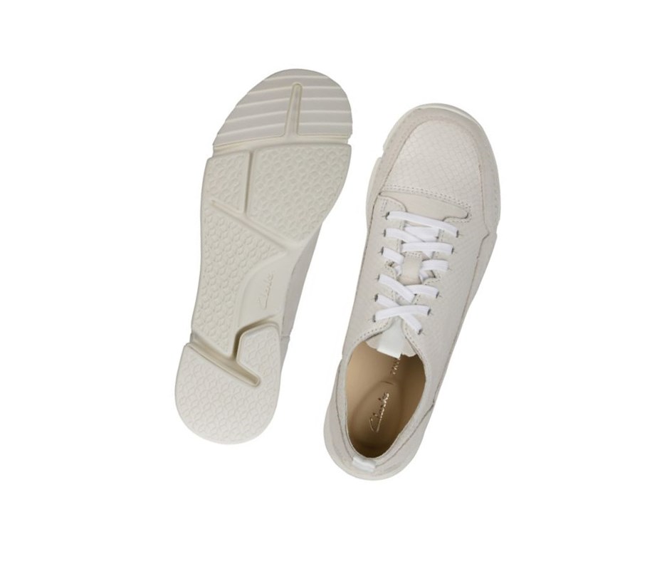 Femme Baskets Décontractées Clarks Tri Spark Cuir Blanche Serpent - france NHA-09618419