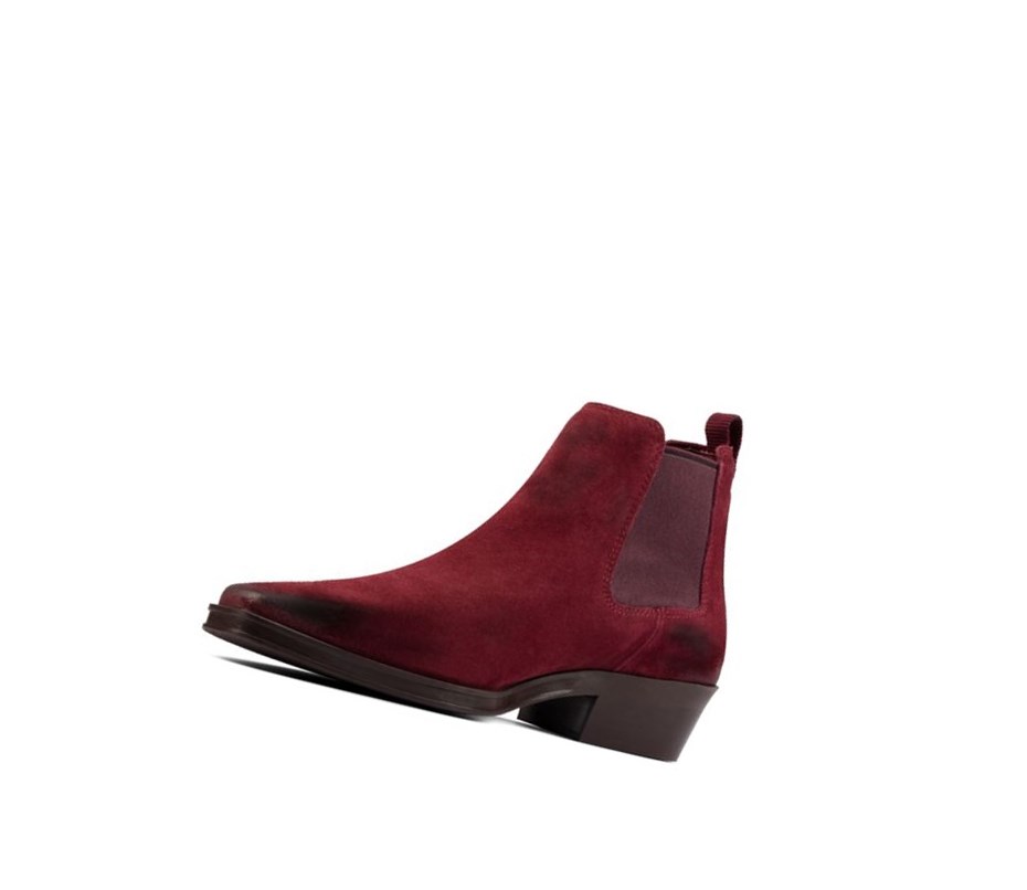 Femme Bottines Chelsea Clarks Alcina Top Daim Rouge Foncé - france SNH-84393410