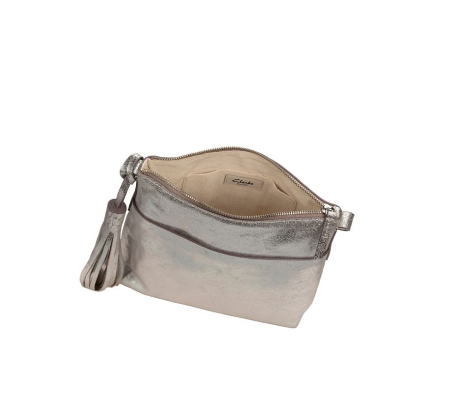 Femme Sacs Crossbody Clarks Topsham Shine Cuir Argent - france IYW-31611390