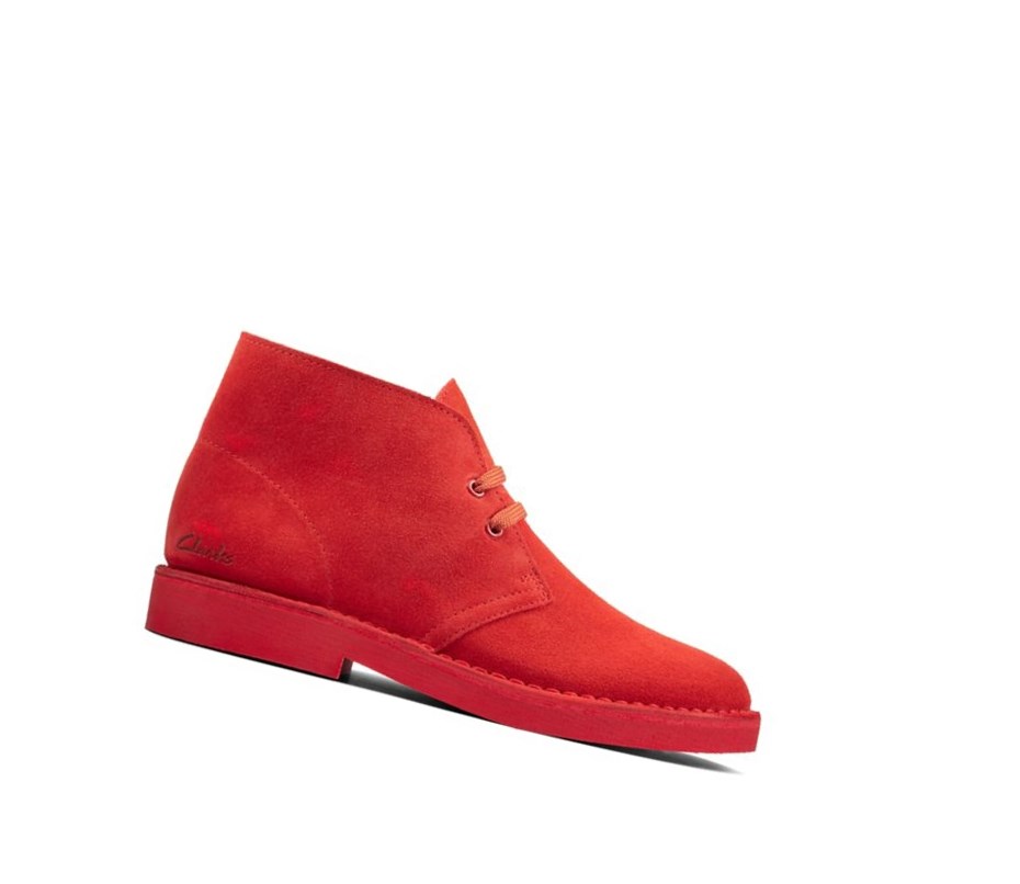 Femme Bottes Du Désert Clarks Ortholite Daim Rouge - france VKJ-80552175