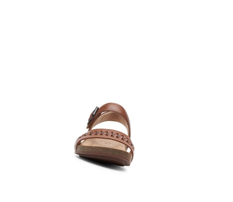 Femme Sandales Plates Clarks Un Perri Way Cuir Marron Foncé - france DZB-78148890