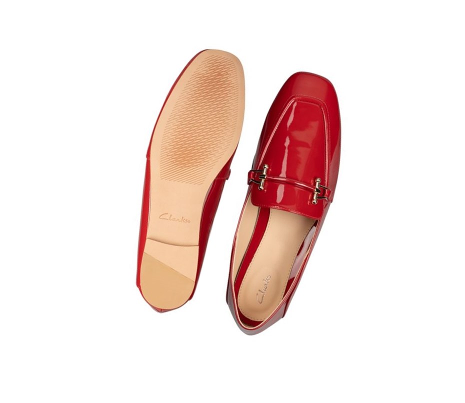 Femme Chaussures Plates Clarks Pure 2 Vernis Cuir Rouge - france CES-08968237