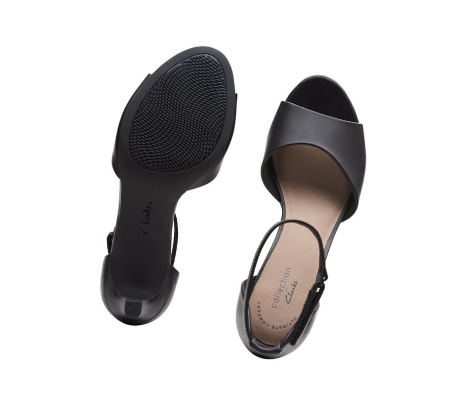 Femme Sandales à Talons Clarks Alice Greta Cuir Noir - france FDM-90650624