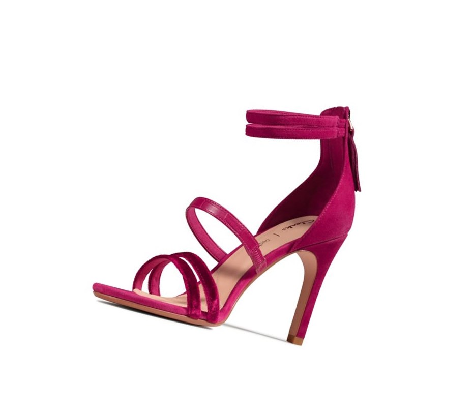 Femme Sandales à Talons Clarks Curtain Brides Cuir Fushia - france OWH-54278433