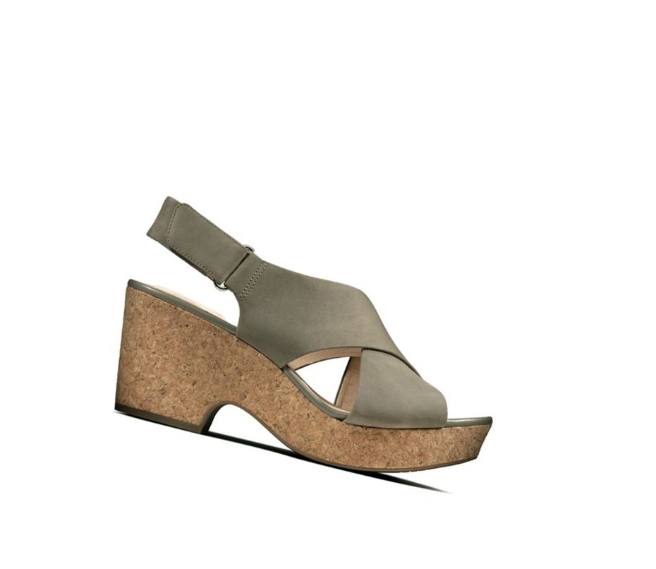 Femme Sandales à Talons Clarks Maritsa Lara Nubuck Vert Olive - france GTW-27498364