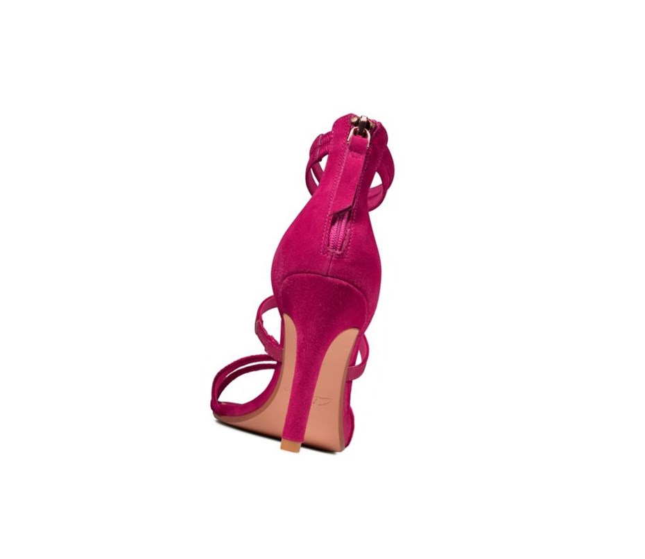 Femme Sandales à Talons Clarks Curtain Brides Cuir Fushia - france OWH-54278433