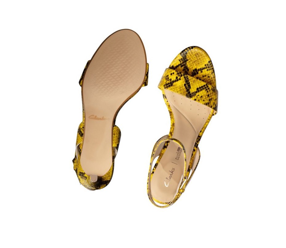 Femme Sandales à Talons Clarks Amali Jewel Jaune Serpent - france AIP-45964761