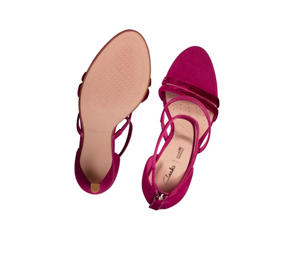 Femme Sandales à Talons Clarks Curtain Brides Cuir Fushia - france OWH-54278433