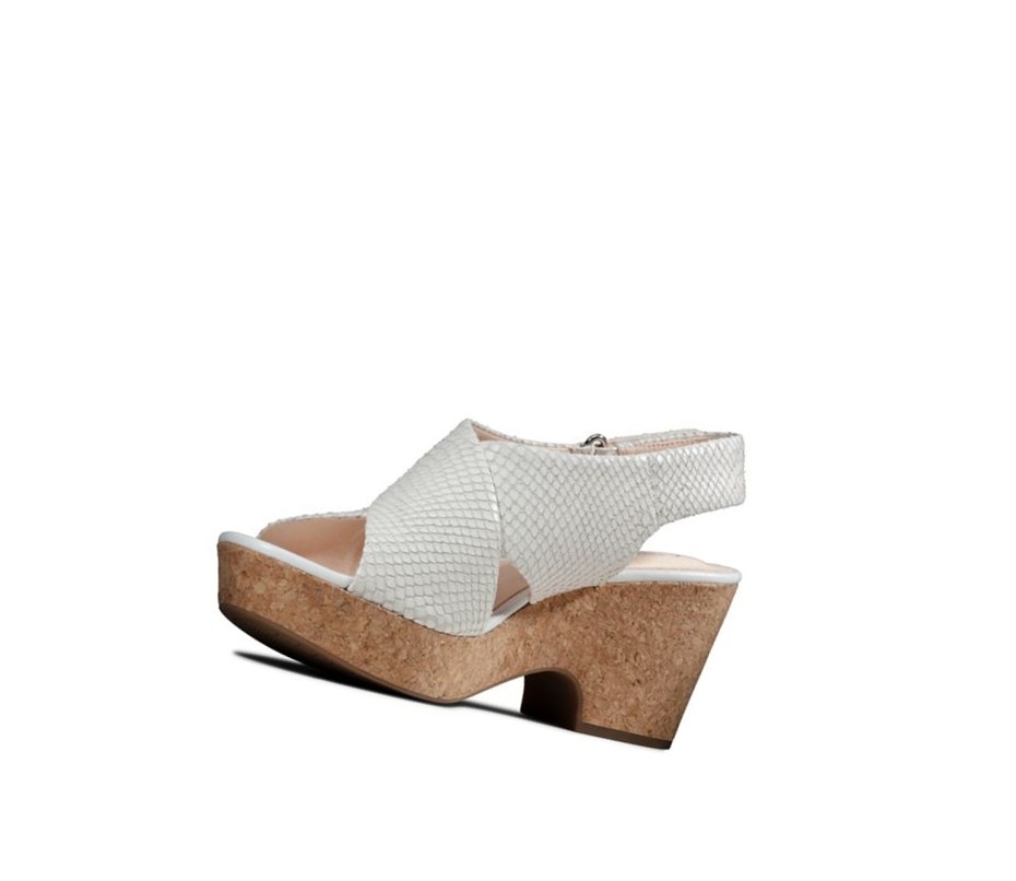 Femme Sandales à Talons Clarks Maritsa Lara Cuir Blanche Serpent - france GHR-63257620