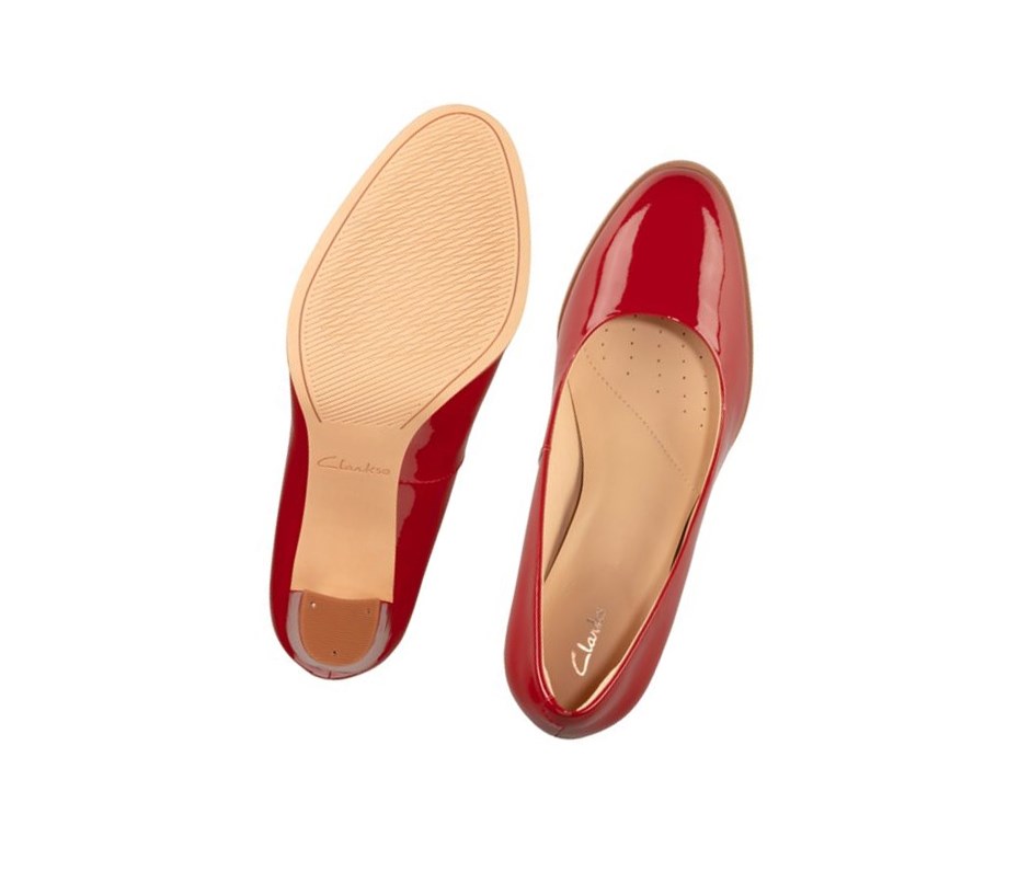 Femme Chaussures Cuir Clarks Kaylin Cara 2 Vernis Cuir Larges Fit Rouge - france LBK-70112210