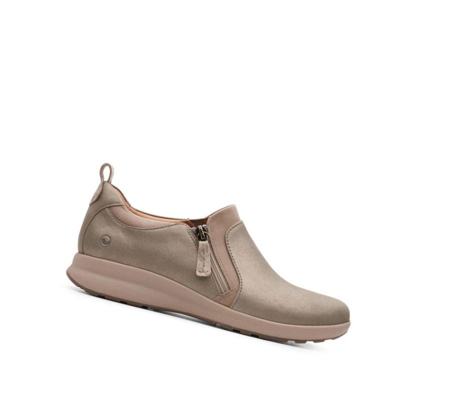 Femme Chaussures Cuir Clarks Un Adorn Zip Cuir Larges Fit Beige - france FVB-32545909