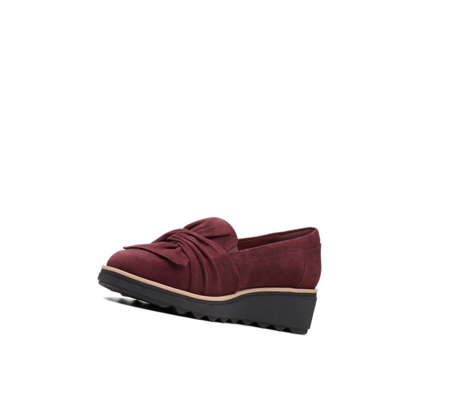 Femme Loafers Clarks Sharon Dasher Daim Larges Fit Bordeaux - france VNR-41798122