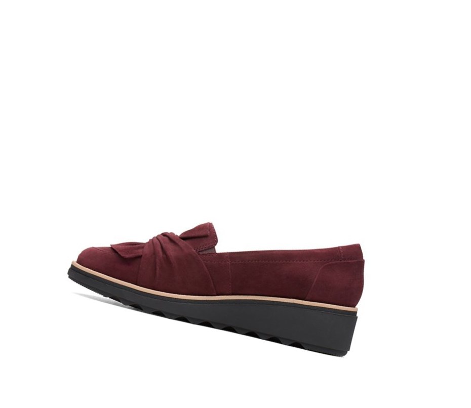 Femme Loafers Clarks Sharon Dasher Daim Larges Fit Bordeaux - france VNR-41798122