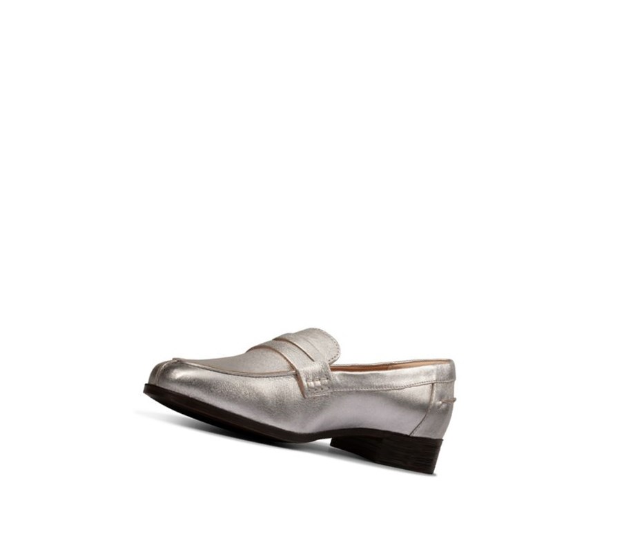 Femme Loafers Clarks Hamble Cuir Argent Metal - france MBL-32205200