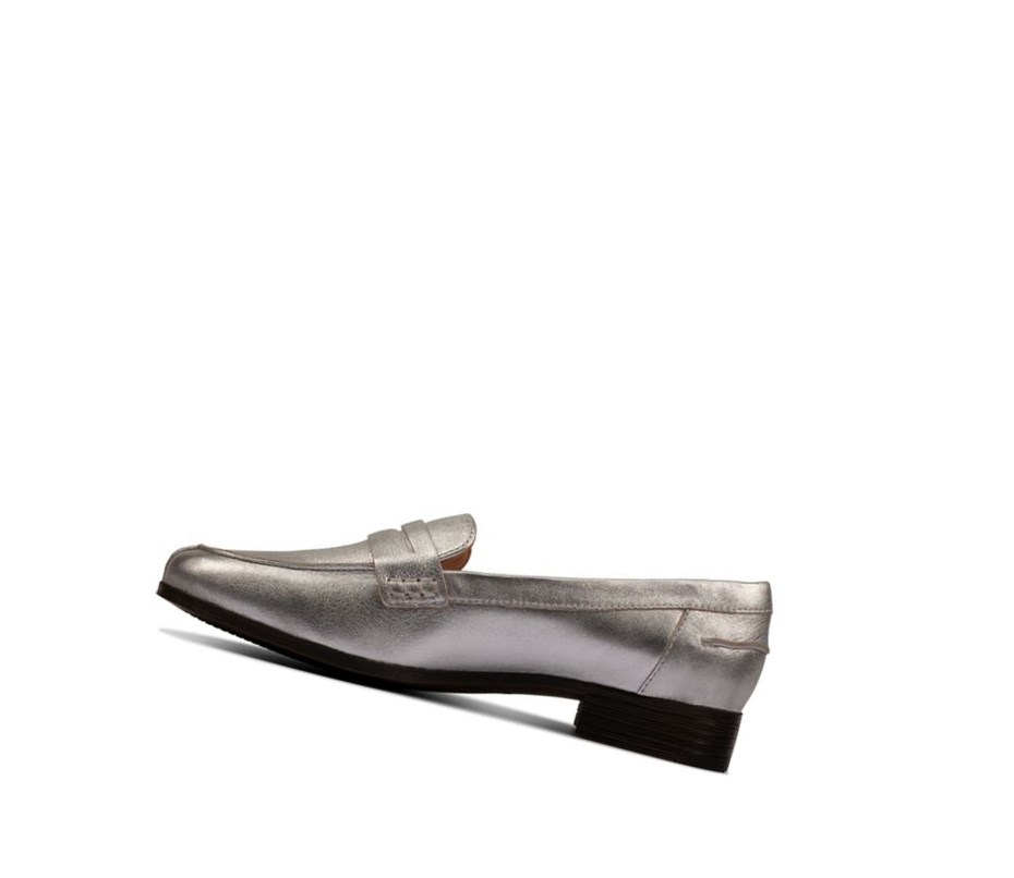 Femme Loafers Clarks Hamble Cuir Argent Metal - france MBL-32205200